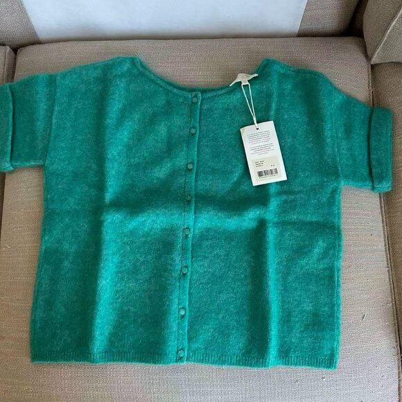 NWT Sezane Paco Cardigan Small Sweater Reversible Emerald Blue Mohair - Picture 7 of 9